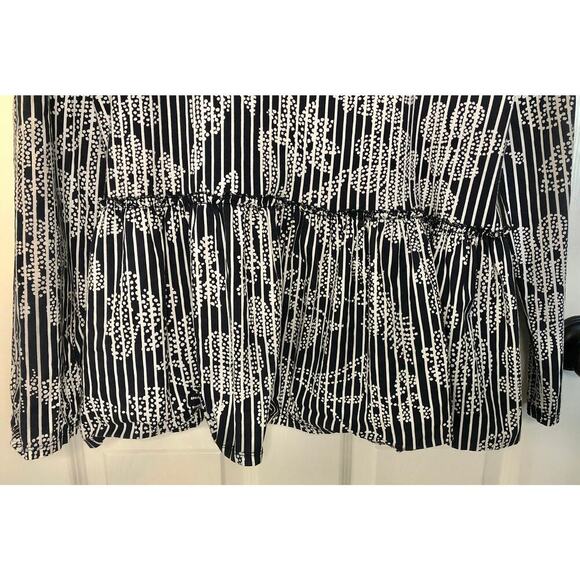 ZARA Trafaluc Dark Blue Striped Floral Peplum Hem Cotton Blouse Resort - Small - Picture 3 of 6